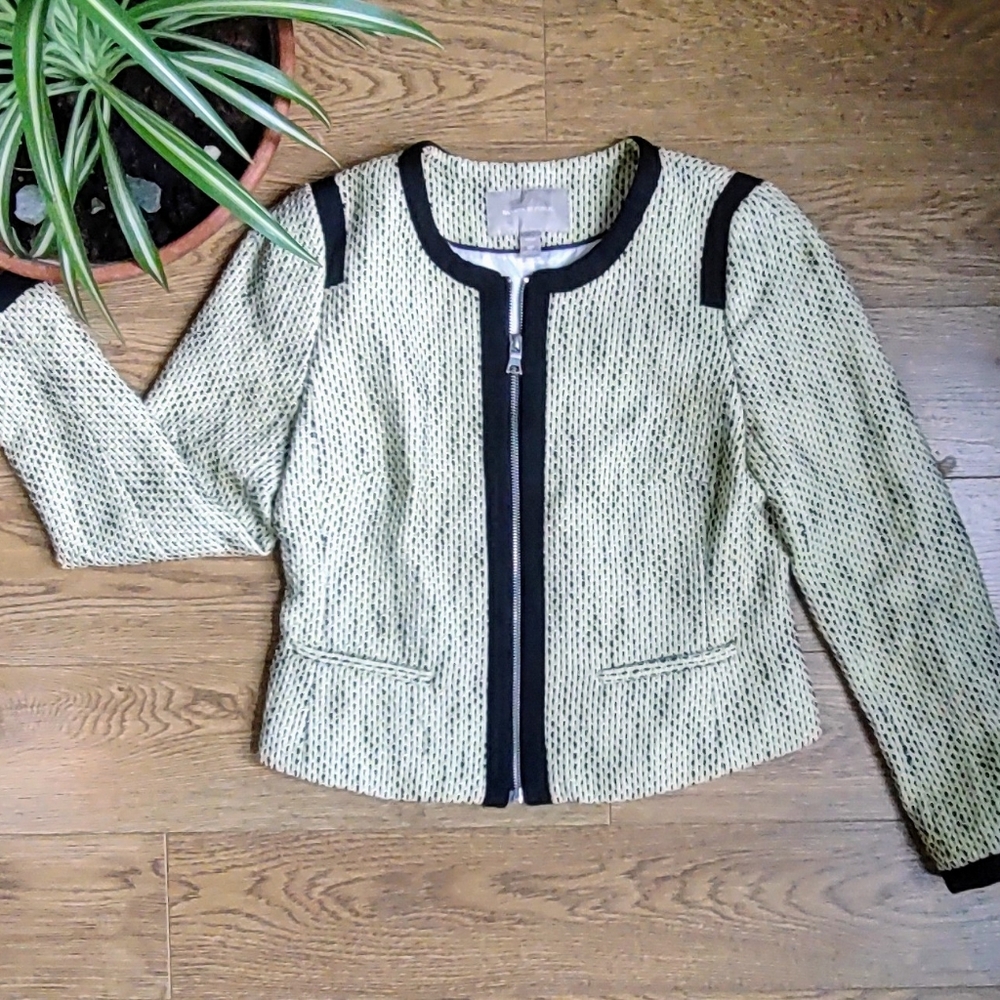 Banana Republic Yellow and Black Full Zip Tweed Blazer Jacket 8P